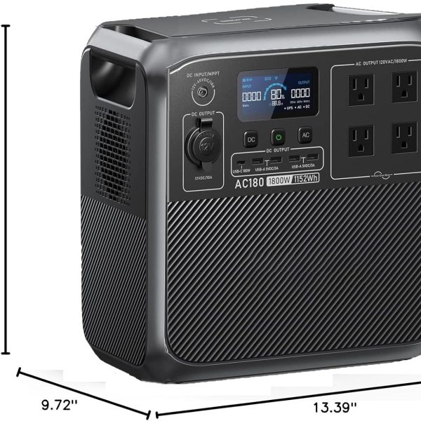Solárny generátor BOSCH AC180, záložná batéria 1152 Wh LiFePO4 so 4 AC zásuvkami s výkonom 1800 W (špička 2700 W), 0 – 80 % za 45 minút, na kempovanie, prácu mimo siete a pri výpadku prúdu.